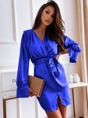 Μπλε Ρουά Σατινέ Φόρεμα