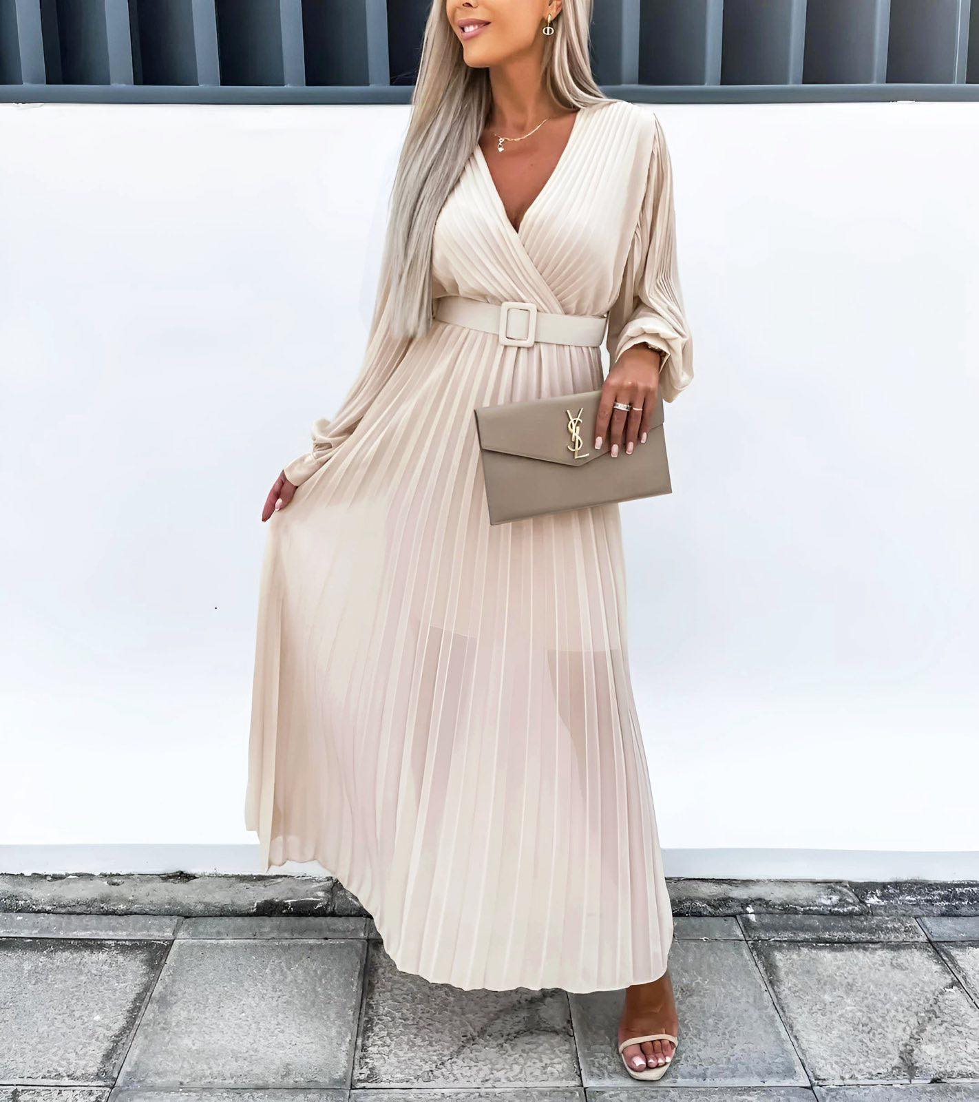 Φόρεμα Πλισέ Damian Μπεζ