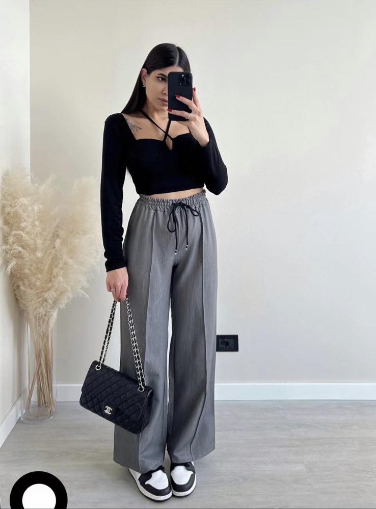 Wide Leg Pants Mimo Γκρι