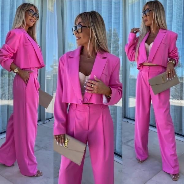 Σετ Παντελόνι Crop Σακάκι Lina Φουξ