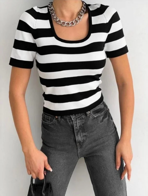 Ριγέ Τοπ Diego Μαύρο