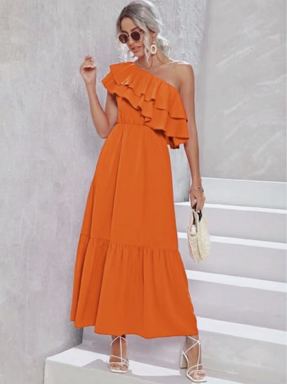 One Shoulder Φόρεμα Chrisley Πορτοκαλί