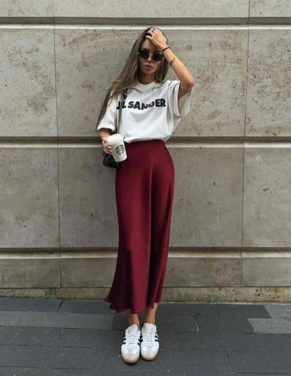 Silk Skirt Movment Κόκκινη