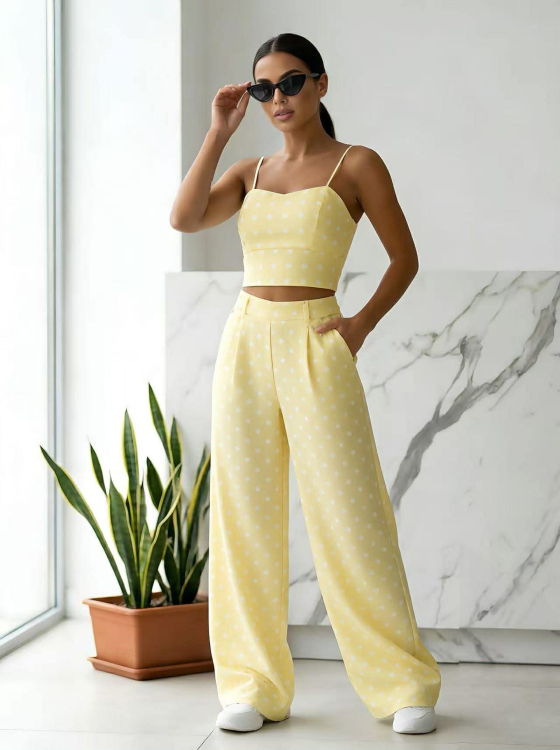 Σετ Παντελόνι Crop Mores Κίτρινο