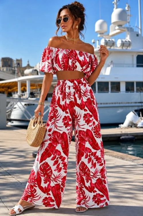 Σετ Παντελόνα Crop Zea Κόκκινο