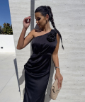 Φόρεμα Σατινέ Lacy Μαύρο