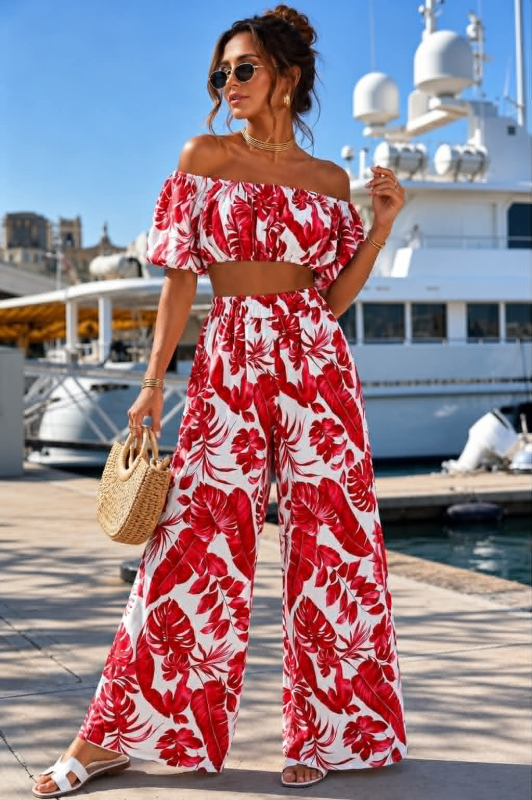 Σετ Παντελόνα Crop Zea Κόκκινο